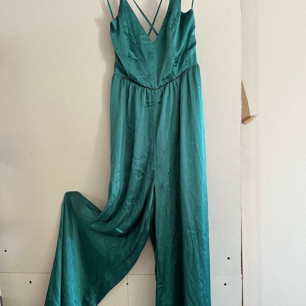 Lush Green Jumpsuit with Spaghetti Straps and Palazzo Pants
